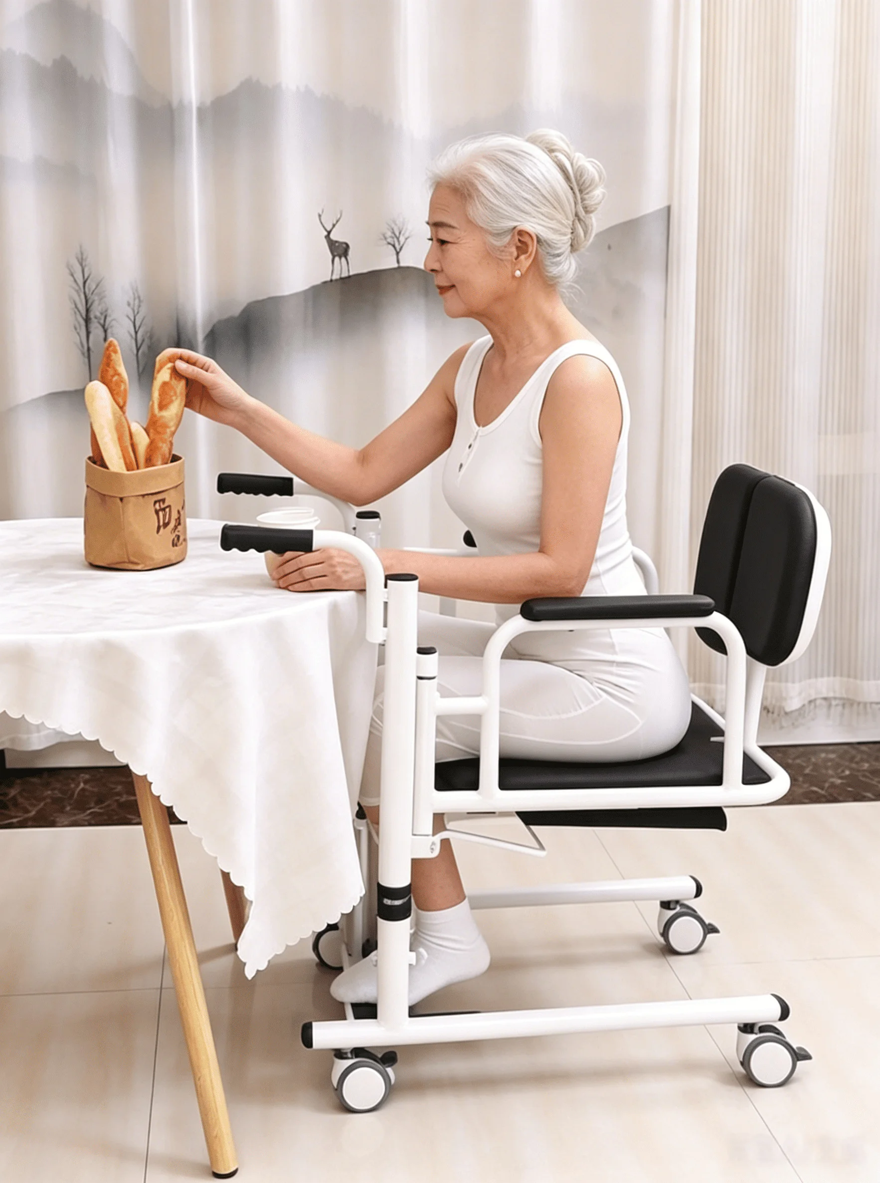 Patient transfer chair with dining table